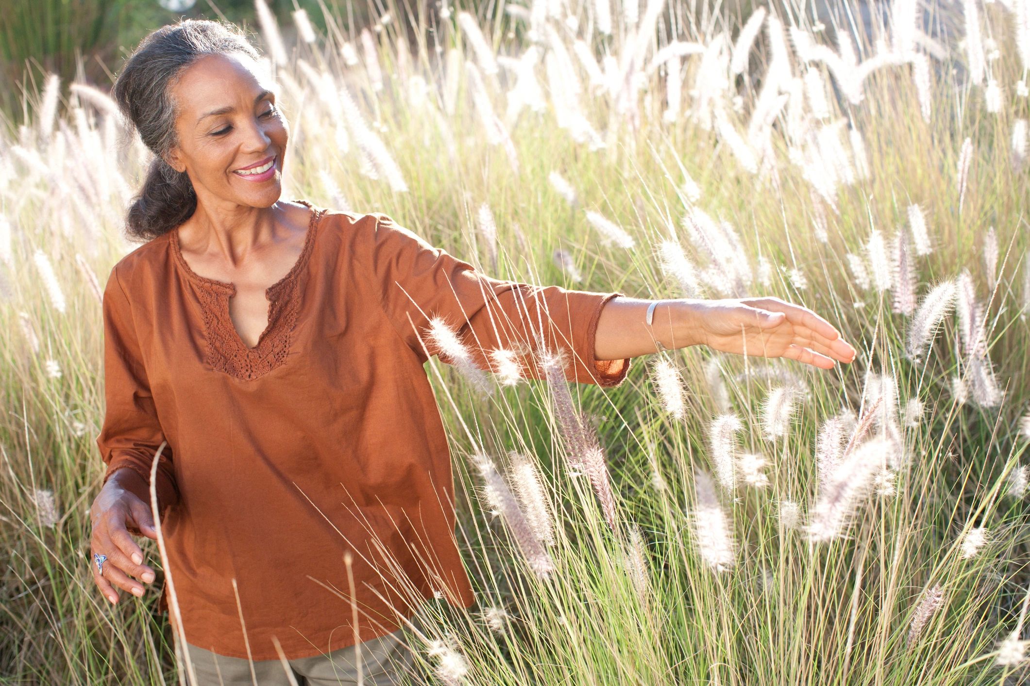 Woman walking outdoors